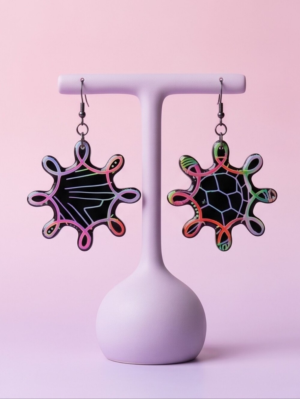 #517 HAND CRAFTED Earrings handcrafted handmade Resin White Black Pink